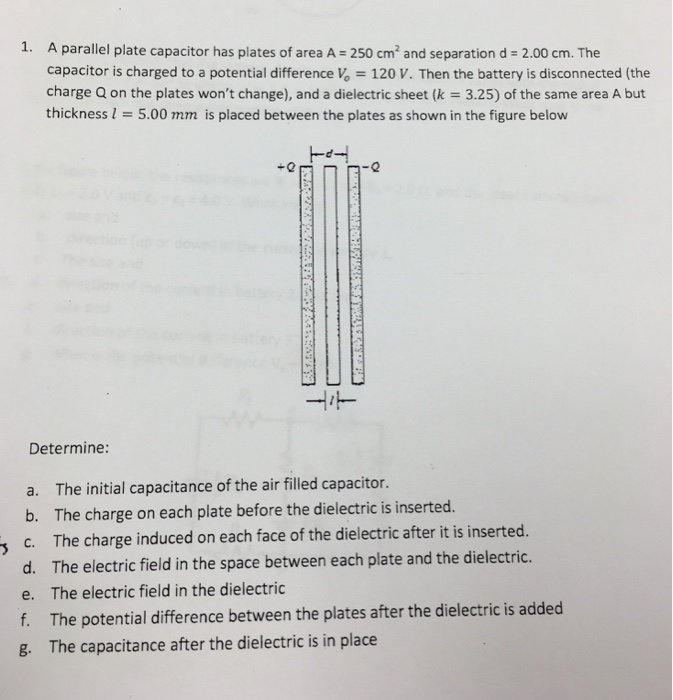 Solved A parallel plate capacitor has plates of area A = 250