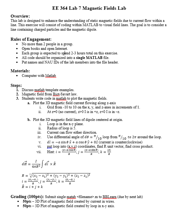 Solved EE 364 Lab 7 Fields Lab Overview This lab