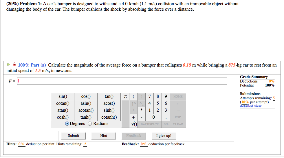 Solved 20 Problem 1 A Car s Bumper Is Designed To Chegg solved-20-problem-1-a-car-s-bumper-is-designed-to-chegg