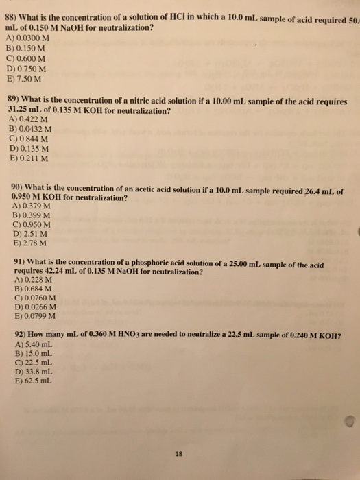 Solved 88) What is the concentration of a solution of HCl in | Chegg.com