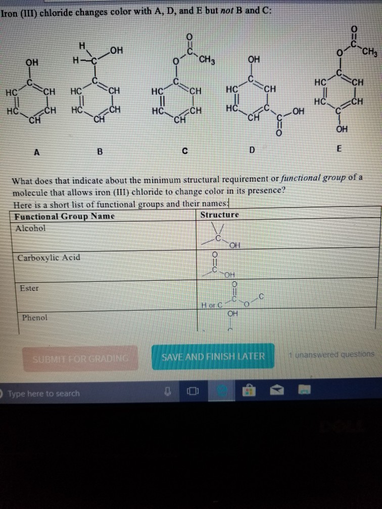 Solved Iron (III) chloride changes color with A, D, and E