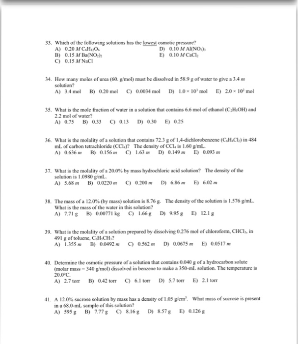 Solved Which of the following solutions has the lowest | Chegg.com