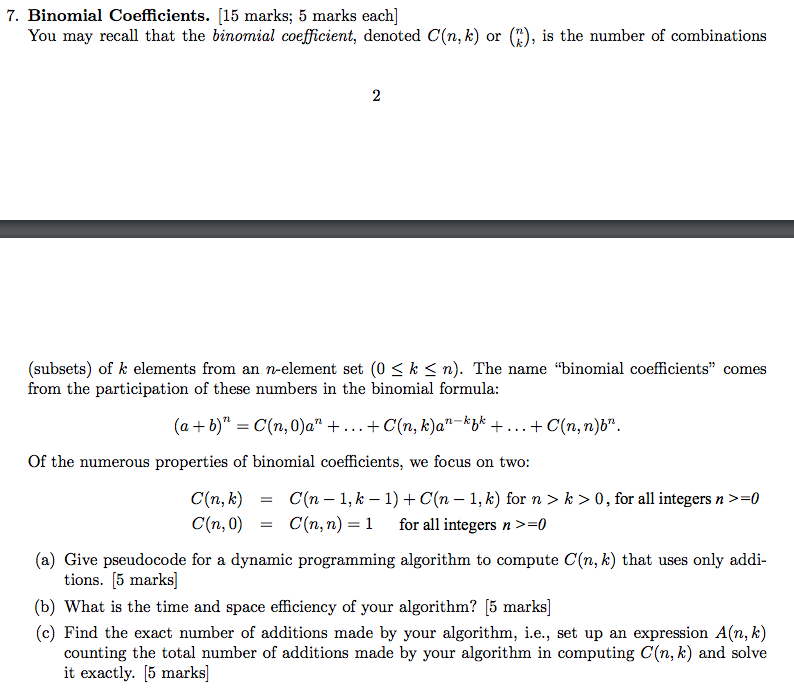 Solved You may recall that the binomial coefficient, denoted | Chegg.com