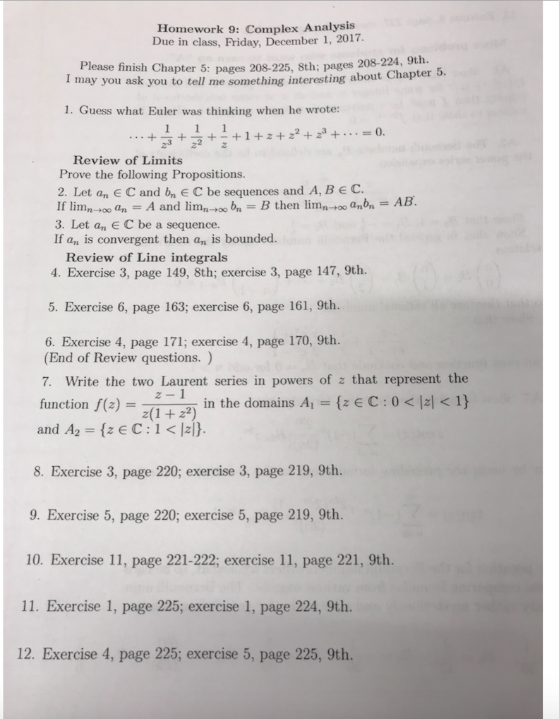 Solved Homework 9: Complex Analysis Due in class, Friday, | Chegg.com