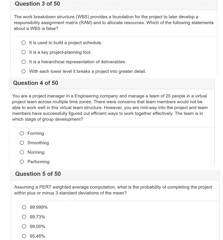 Solved Question 3 of 50 The work breakdown structure (WBS) | Chegg.com