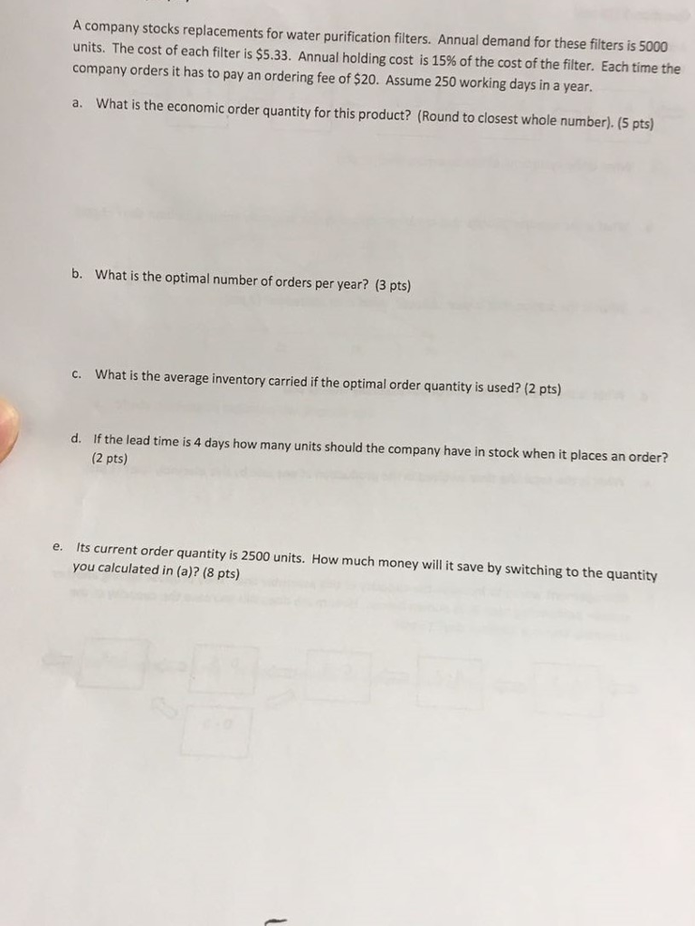 Solved A company stocks replacements for water purification