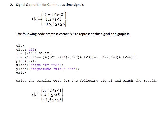 Solved Signal Operation for Continuous time signals The | Chegg.com