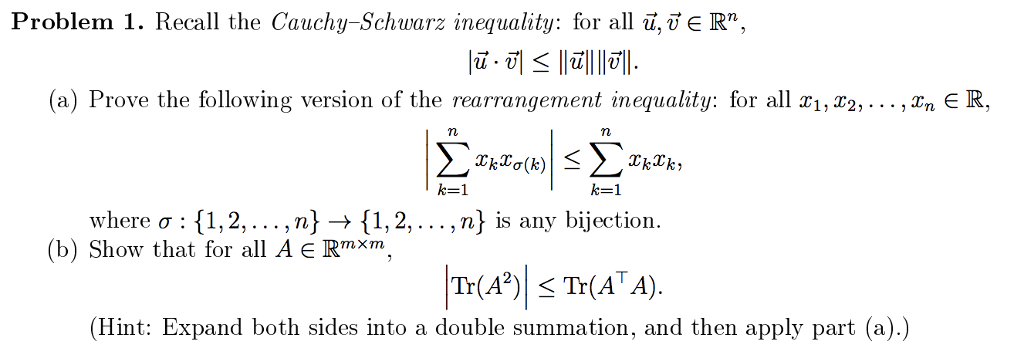 Solved Problem 1. Recall the Cauchy-Schwarz inequality: for | Chegg.com