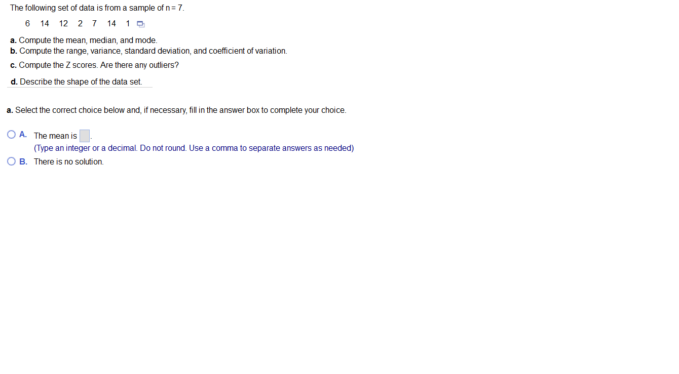 Solved The following set of data is from a sample of n = 7. | Chegg.com