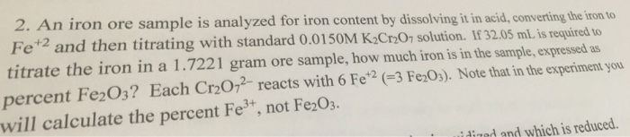 solved-an-iron-ore-sample-is-analyzed-for-iron-content-by-chegg