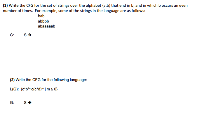 Solved Write the CFG for the set of strings over the | Chegg.com