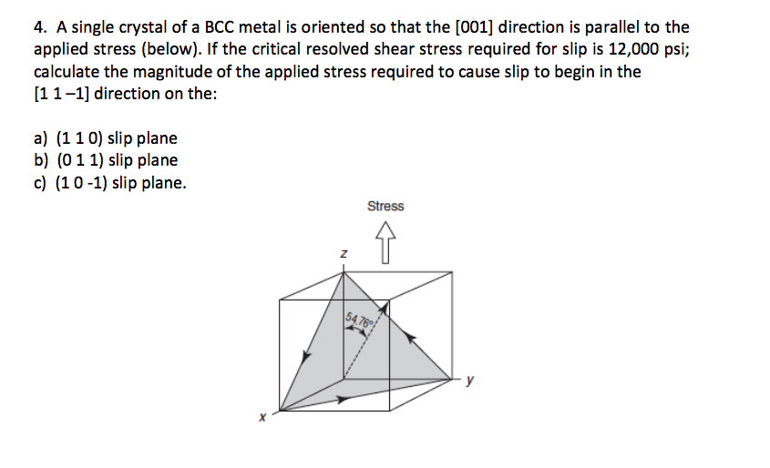 Solved 4. A Single Crystal Of A BCC Metal Is Oriented So | Chegg.com