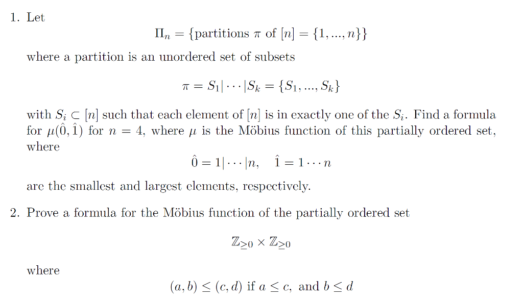1. Let 11,{partitions π of [n](L , n}} where a