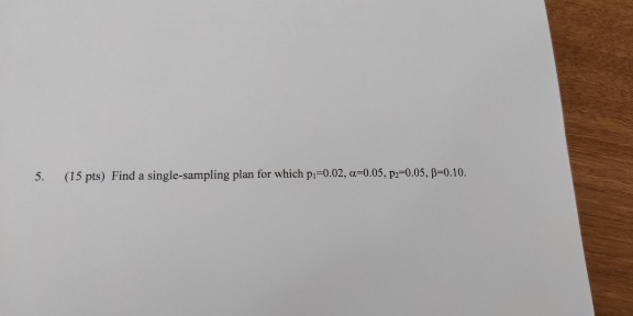 Solved 5. ( 15 pts) Find a single-sampling plan for which | Chegg.com