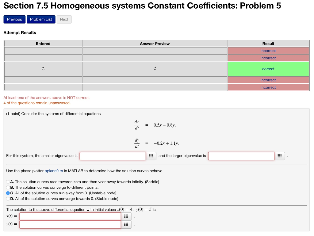 Solved Consider the system of differential equations dx/dt = | Chegg.com