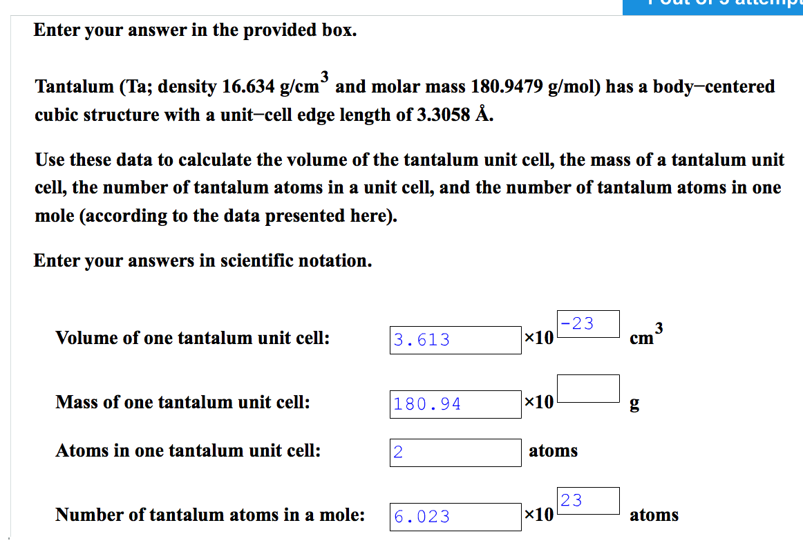 Solved Enter your answer in the provided box. Tantalum (Ta;