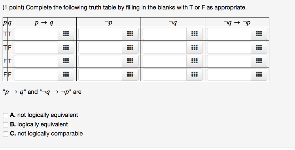 Solved (1 point) Complete the following truth table by | Chegg.com