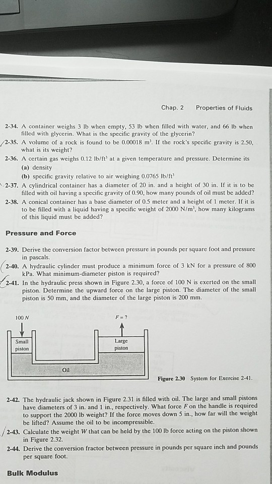 Solved Chap. 2 Properties Of Fluids 2-34. A Container Weighs | Chegg.com