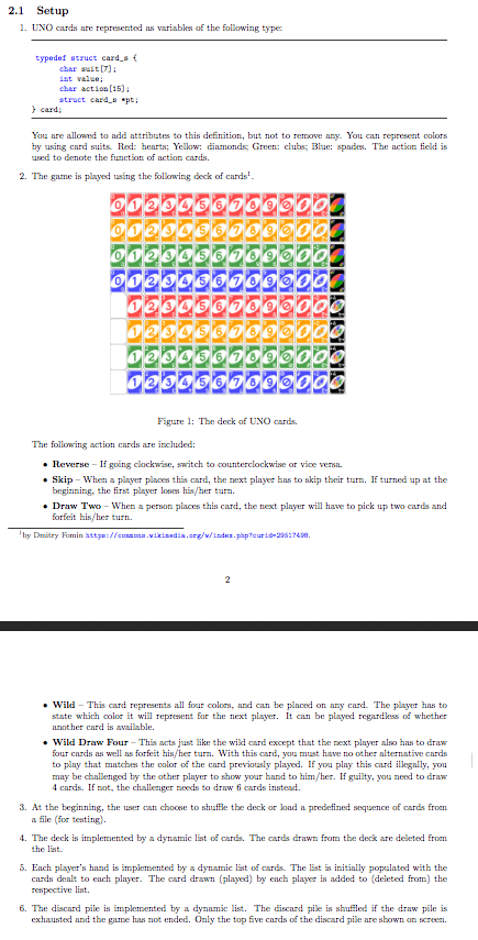 Card Game of UNO - Setup in C I am supposed to | Chegg.com