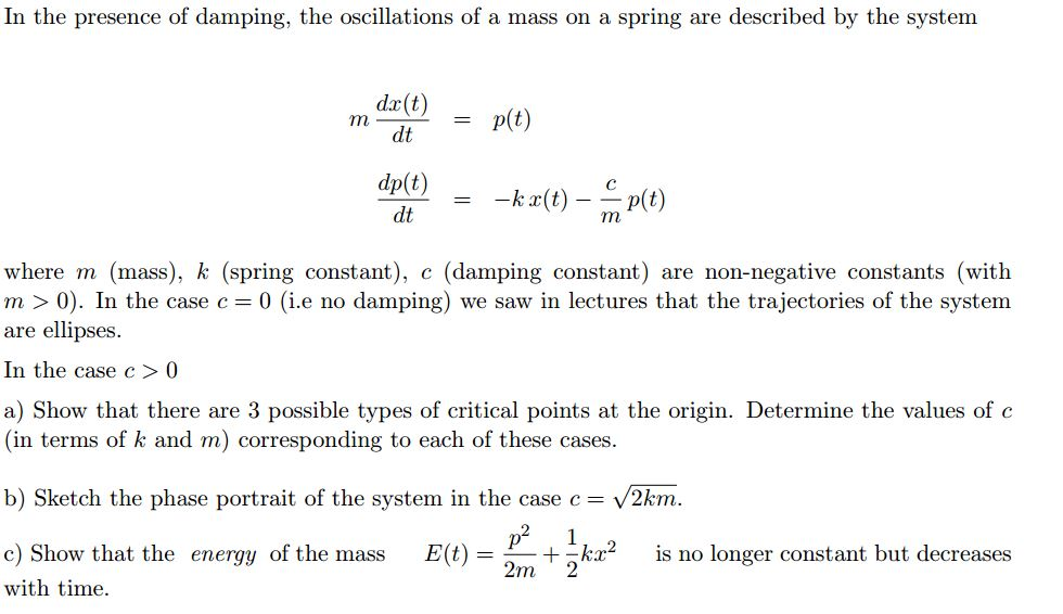 Solved In the presence of damping, the oscillations of a | Chegg.com