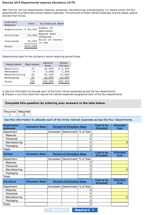 Solved Exercise 245 Departmental expense allocations LO P2