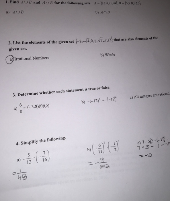 Solved Find A Union B And A Intersection B For The Following | Chegg.com