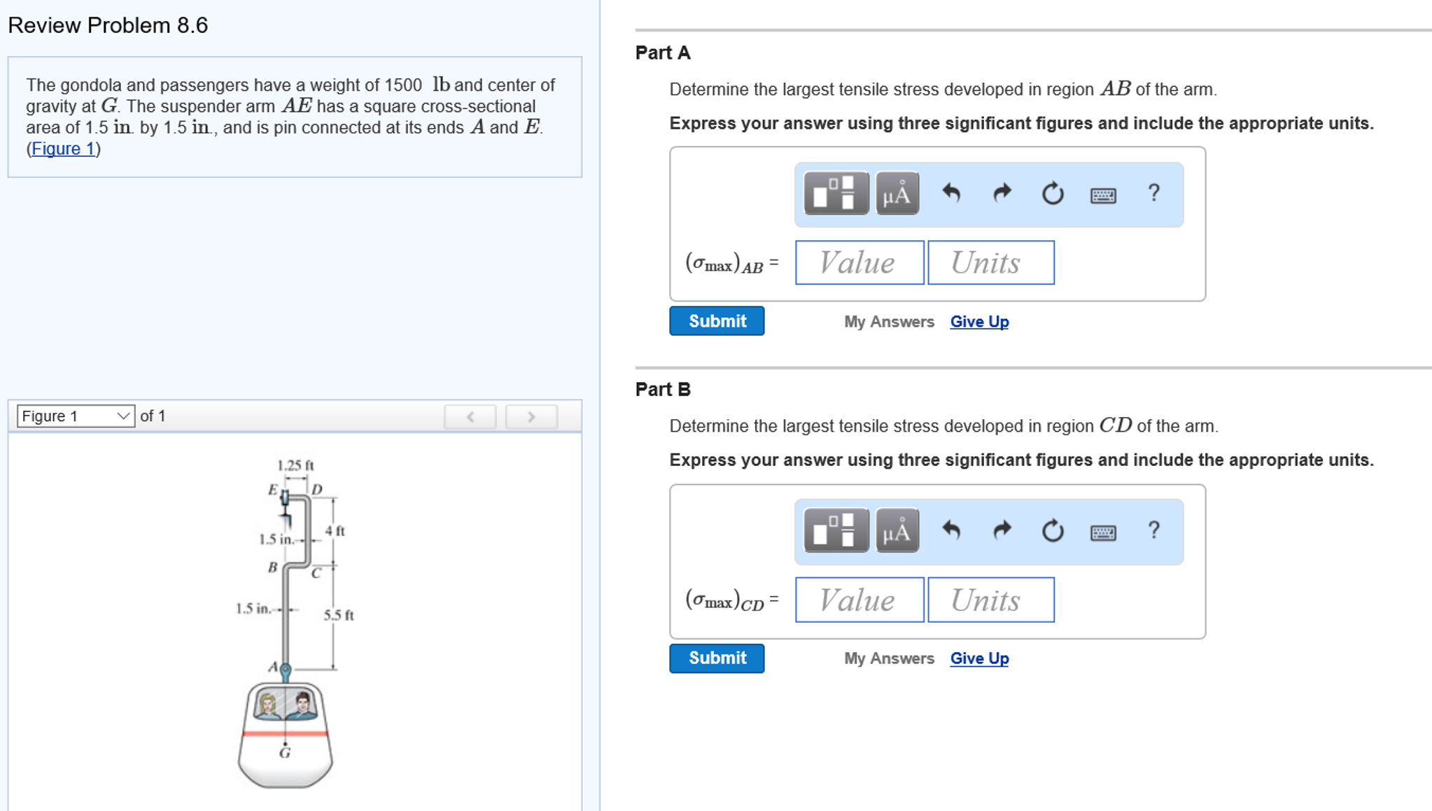 Solved The gondola and passengers have a weight of 1500 lb