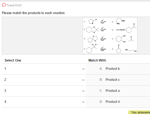 Solved Please match the products to each reaction. Select | Chegg.com