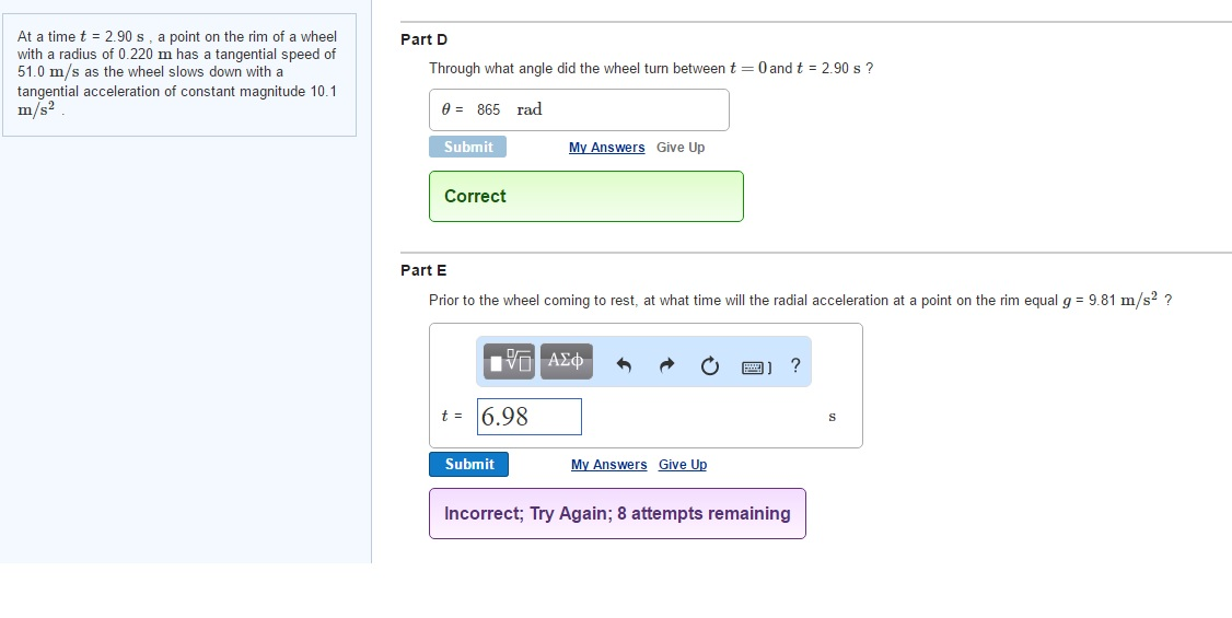 Solved At a time t 2.90 s a point on the rim of a wheel with