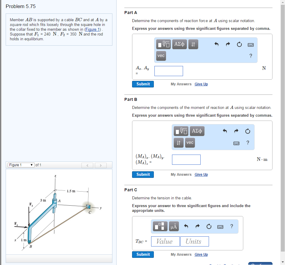 Member AB is supported by a cable BC and at A by a | Chegg.com