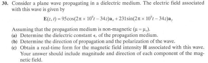 Solved 30. Consider a plane wave propagating in a dielectric | Chegg.com