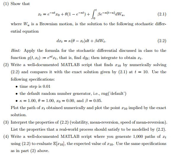 (1) Show That Where Wu Is A Brownian Motion, Is The | Chegg.com