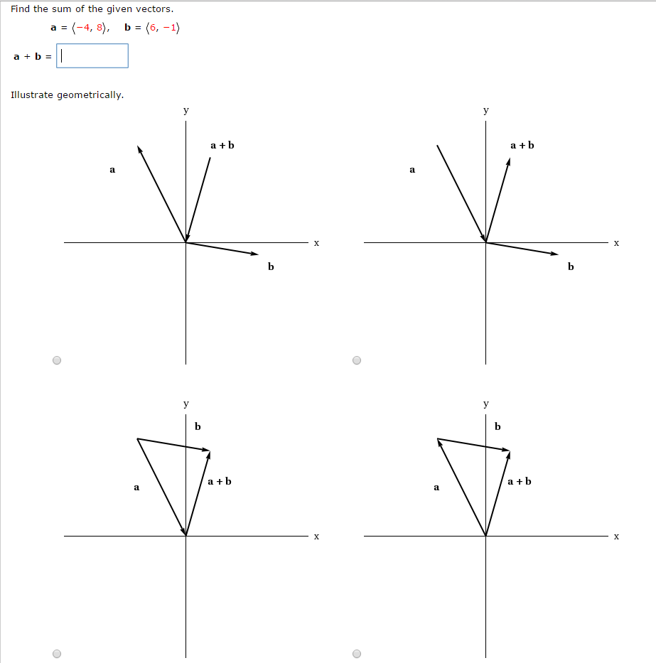 Solved Find The Sum Of The Given Vectors. A 3 (-4, 8), B | Chegg.com