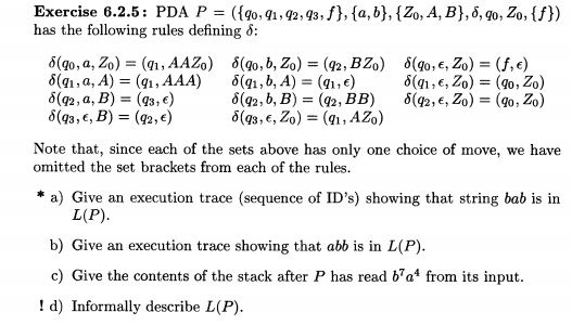 Solved Exercise 6.2.5: PDA P = (fo.41.42.93, F), {a, | Chegg.com