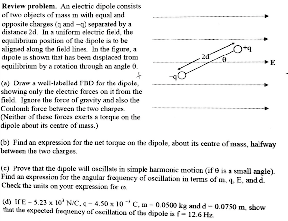 Solved An electric dipole consists of two objects of mass m | Chegg.com