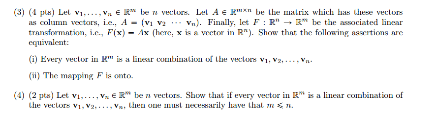 Solved Let V 1.. V N Belongs To R^m Be N Vectors. Let A 