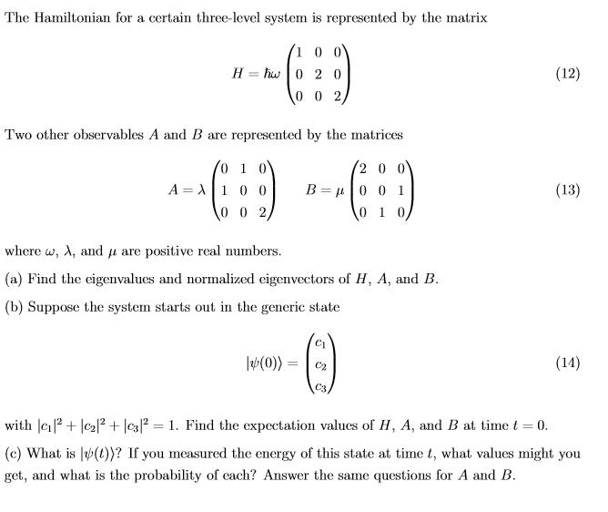 solved-the-hamiltonian-for-a-certain-three-level-system-is-chegg