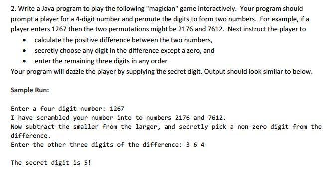 Solved 2. Write a Java program to play the following | Chegg.com