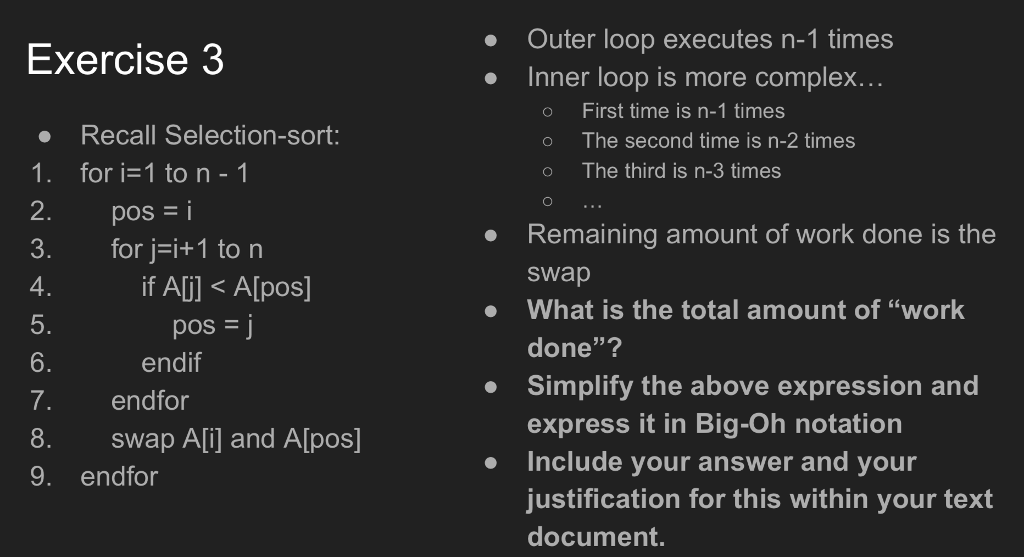 Solved Exercise 3 Outer loop executes n-1 times, Inner loop | Chegg.com