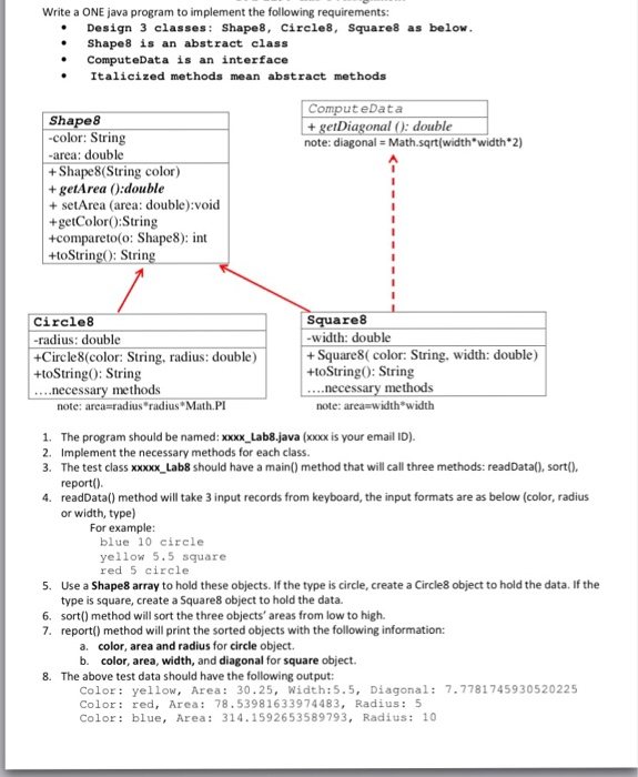 Solved Write a ONE java program to implement the following | Chegg.com