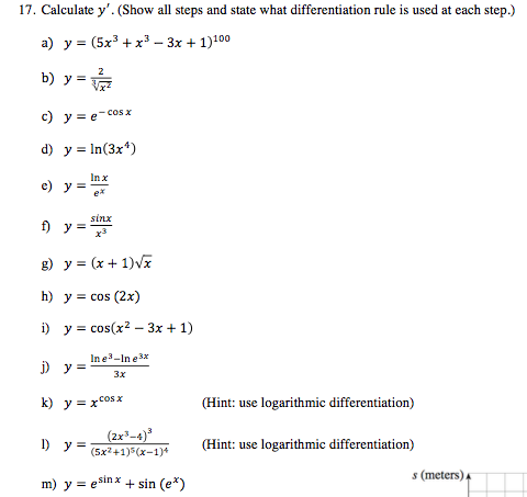 Solved Calculate y'. (Show all steps and state what | Chegg.com