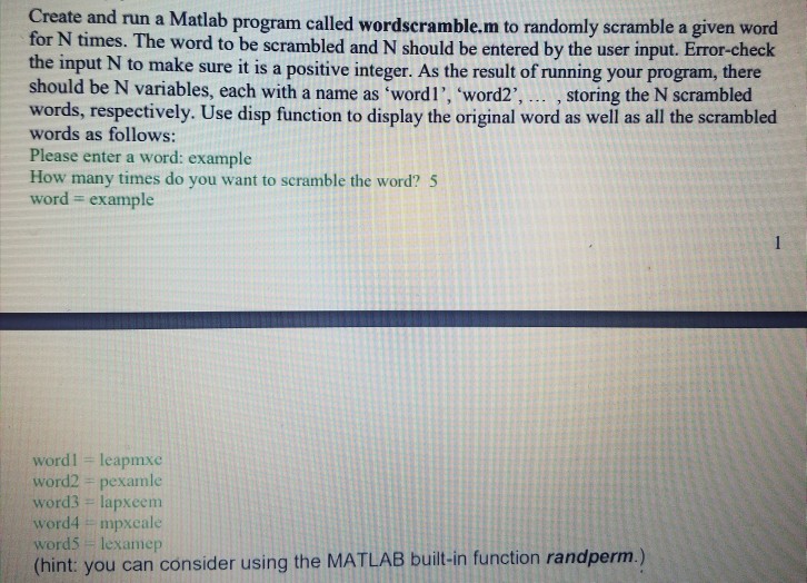 Solved Create and run a Matlab pro for N times. The word to | Chegg.com