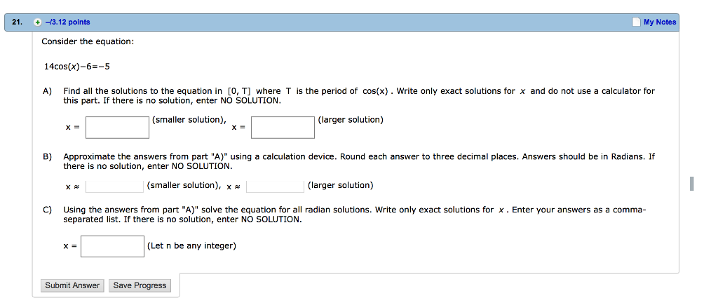 Solved 21 -13.12 points My Notes Consider the equation: | Chegg.com