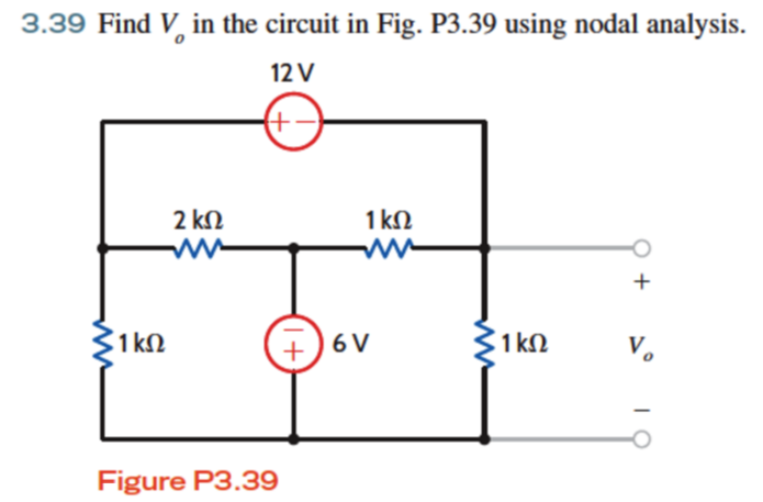 Solved Find Vo in the circuit in Fig. P3.39 using nodal | Chegg.com