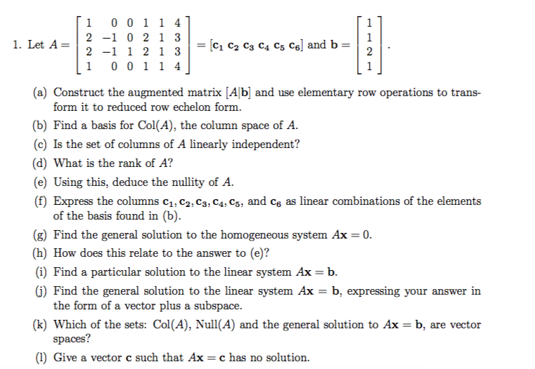 Solved 1 0011 4] A-12-1 1 2 1 3|-[c1 c2 c3 c4 c5 c6] and | Chegg.com