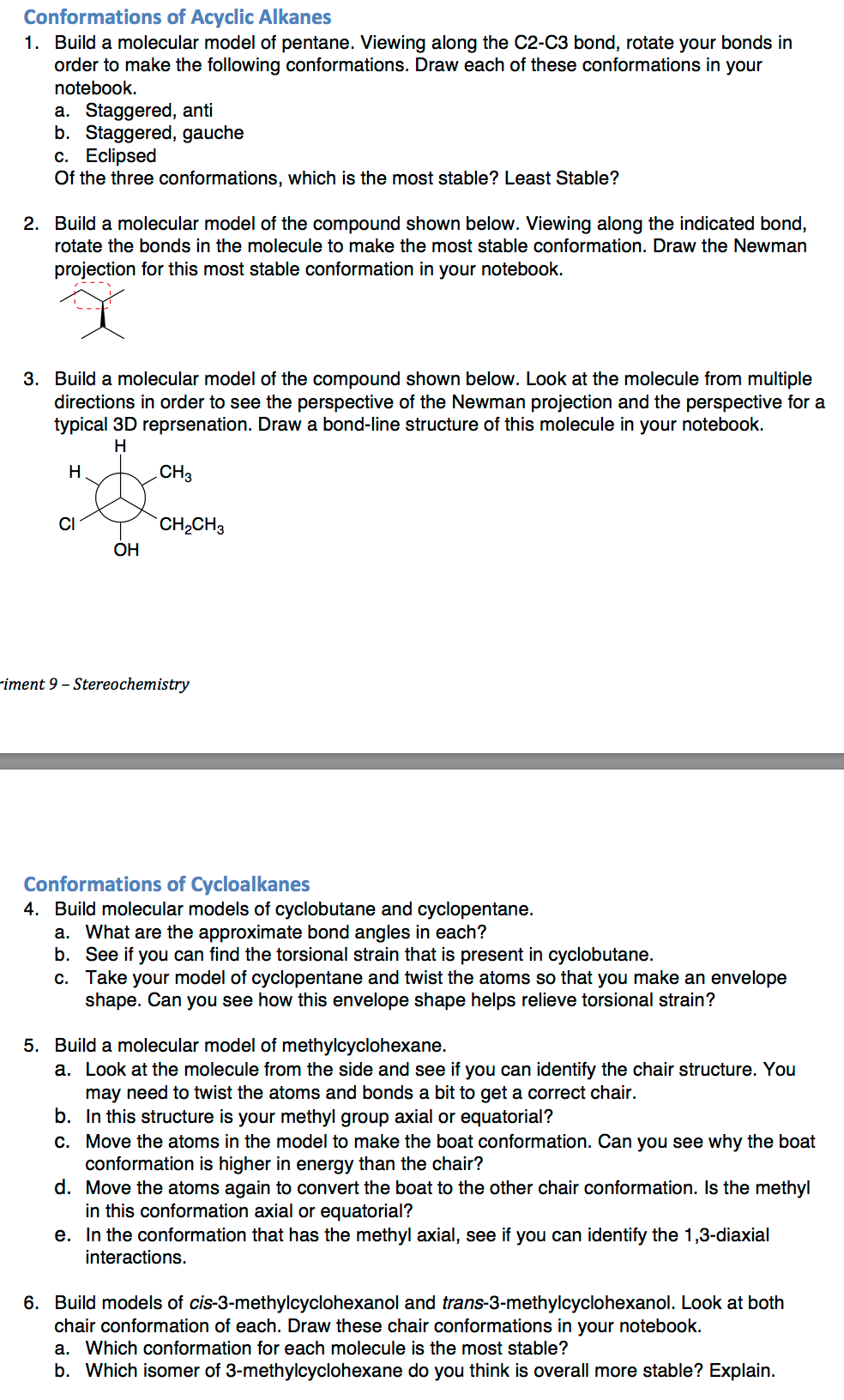 Solved Conformations Of Acyclic Alkanes Build A Molecular | Chegg.com