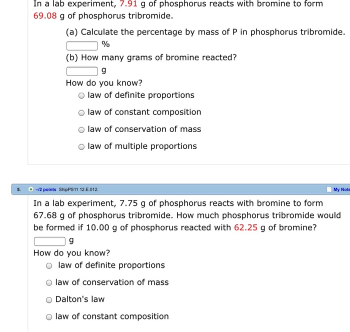 Solved In a lab experiment, 7.91 g of phosphorus reacts with
