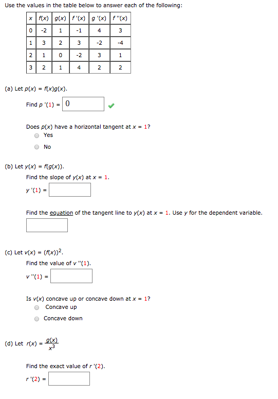 Solved Use the values in the table below to answer each of | Chegg.com