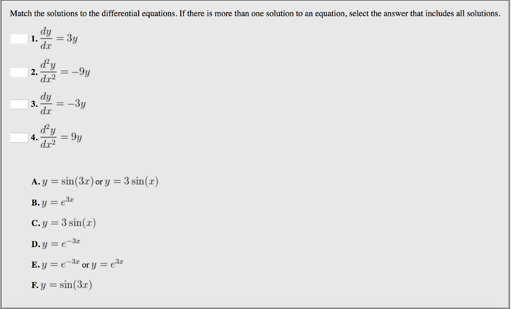 Solved Match the solutions to the differential equations. If | Chegg.com