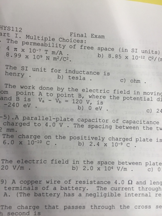 Solved The permeability of free space (in SI units) 4 phi Chegg com